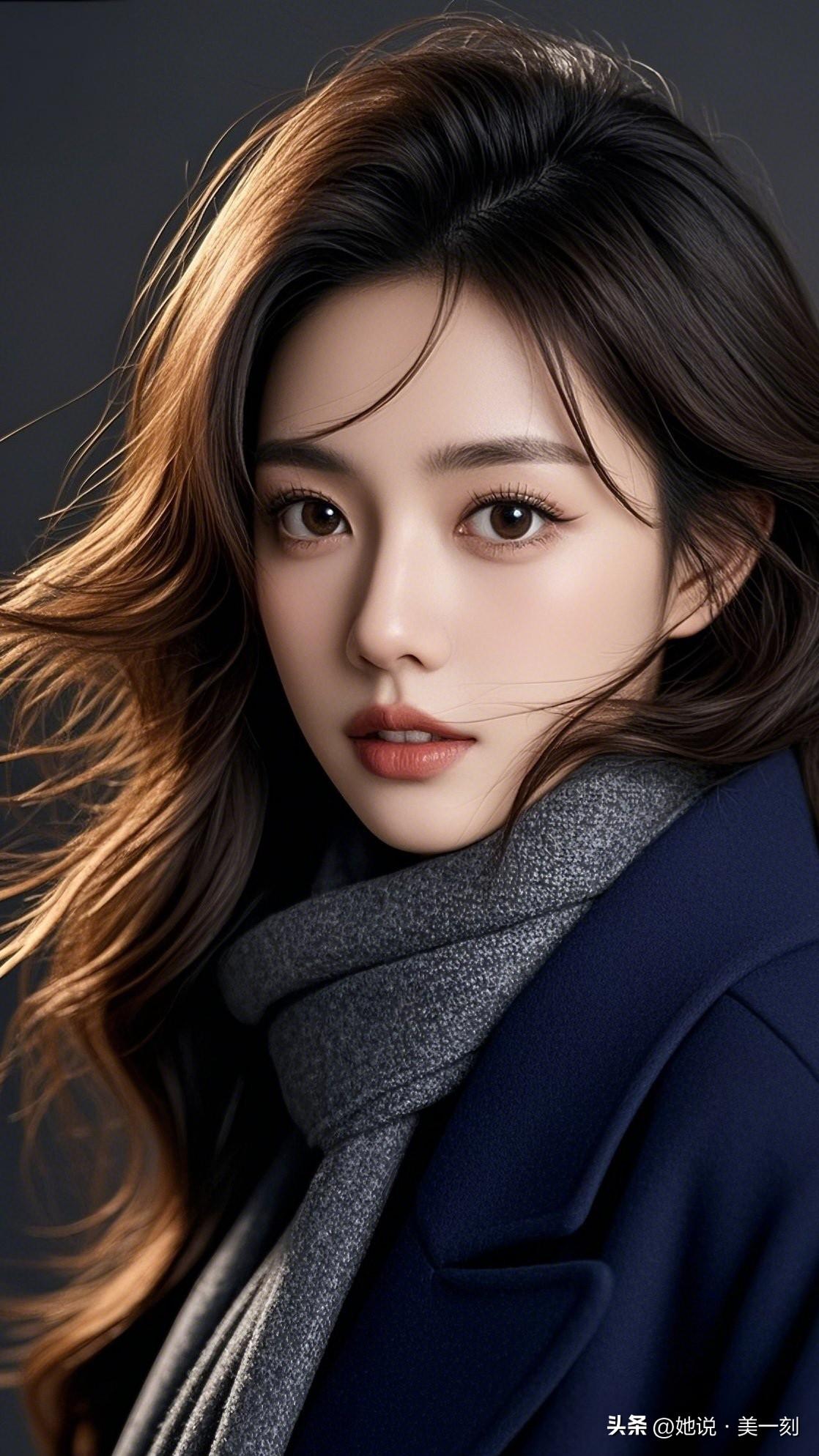 冬日暖阳下的温柔女神，暖意融融的围巾与外套相得益彰。有哪些美女让人过目难忘？