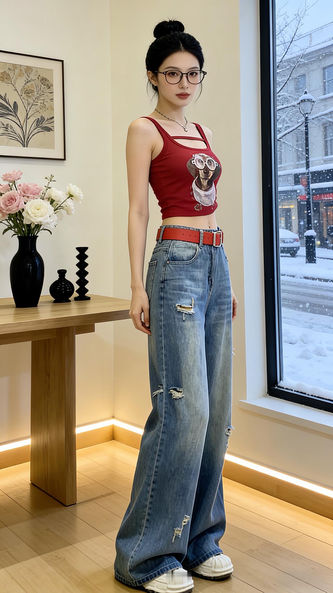 小个子穿搭 梨形身材穿搭 高腰牛仔裤 阔腿裤拖地裤 通勤搭配