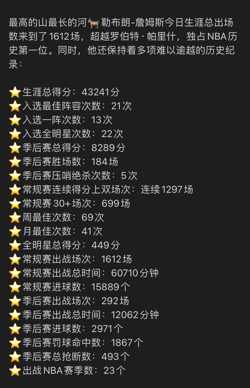 詹姆斯超20项纪录历史第一  我很骄傲！