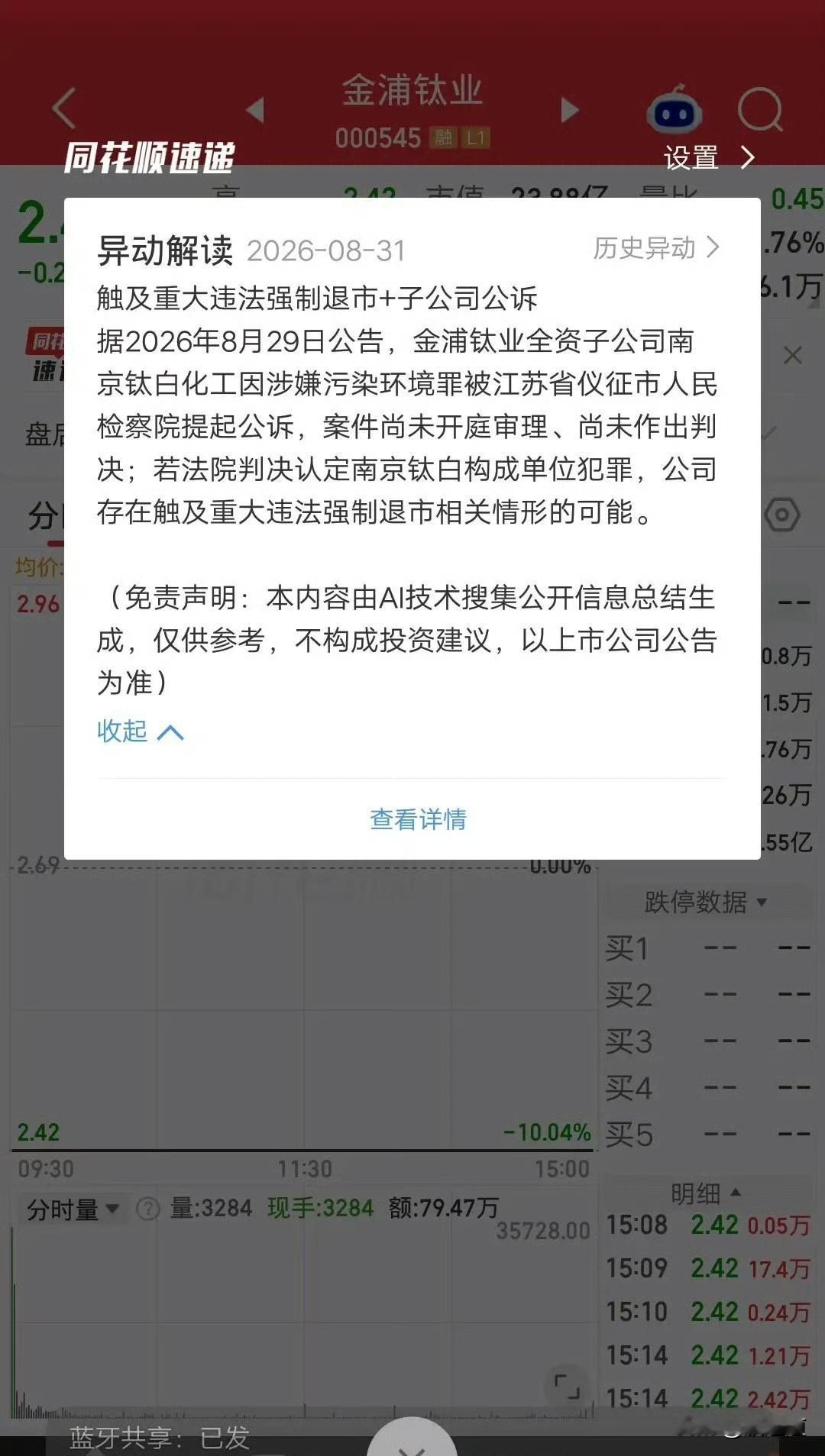 哎呦，今天A股这场面，真是活久见啊！

金浦钛业这票，直接一字跌停，车门焊得死死