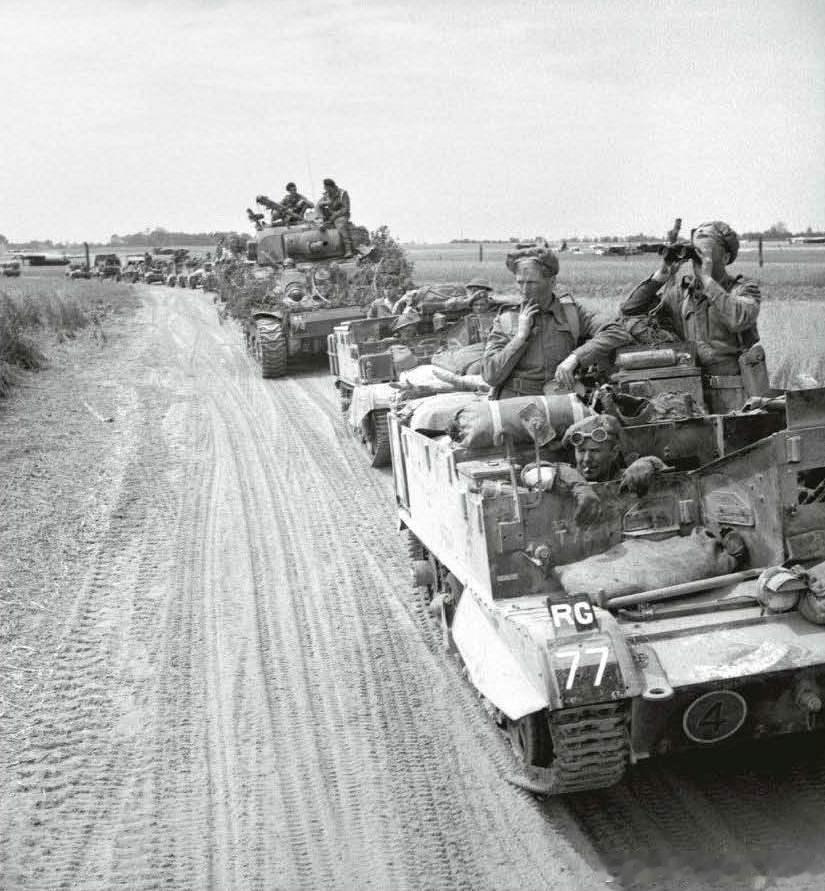 1944年行军中的英军第15苏格兰师，最前面是1辆Bren装甲车军事历史全触达 