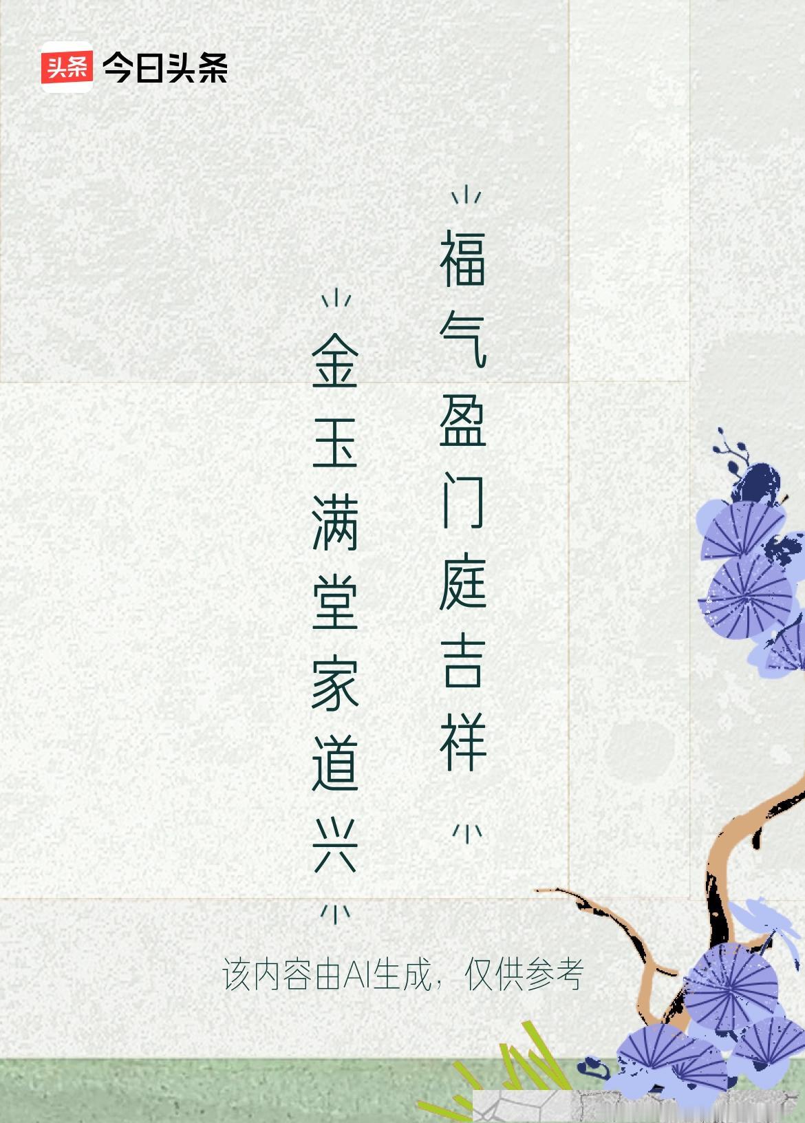 这上联“金玉满堂家道兴”，寓意超棒，满满的富贵兴旺之感。给出的下联“福气盈门庭吉