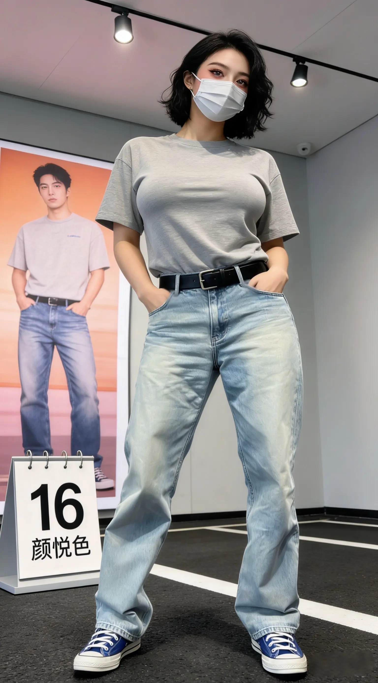 冰蓝怀旧康龙505水洗美式复古磨破牛仔裤直筒裤休闲宽松