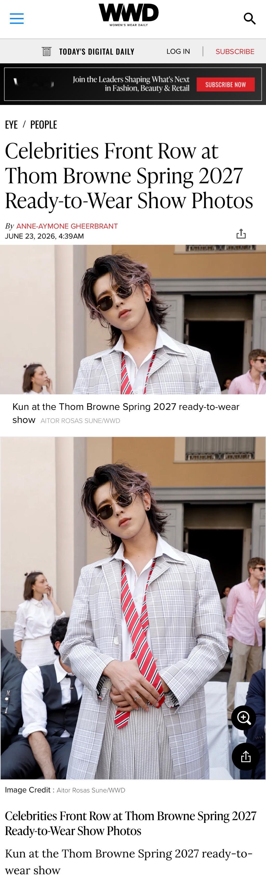 蔡徐坤米兰时装周 cxk 蔡徐坤 thombrowne WWD官网发布 Cele