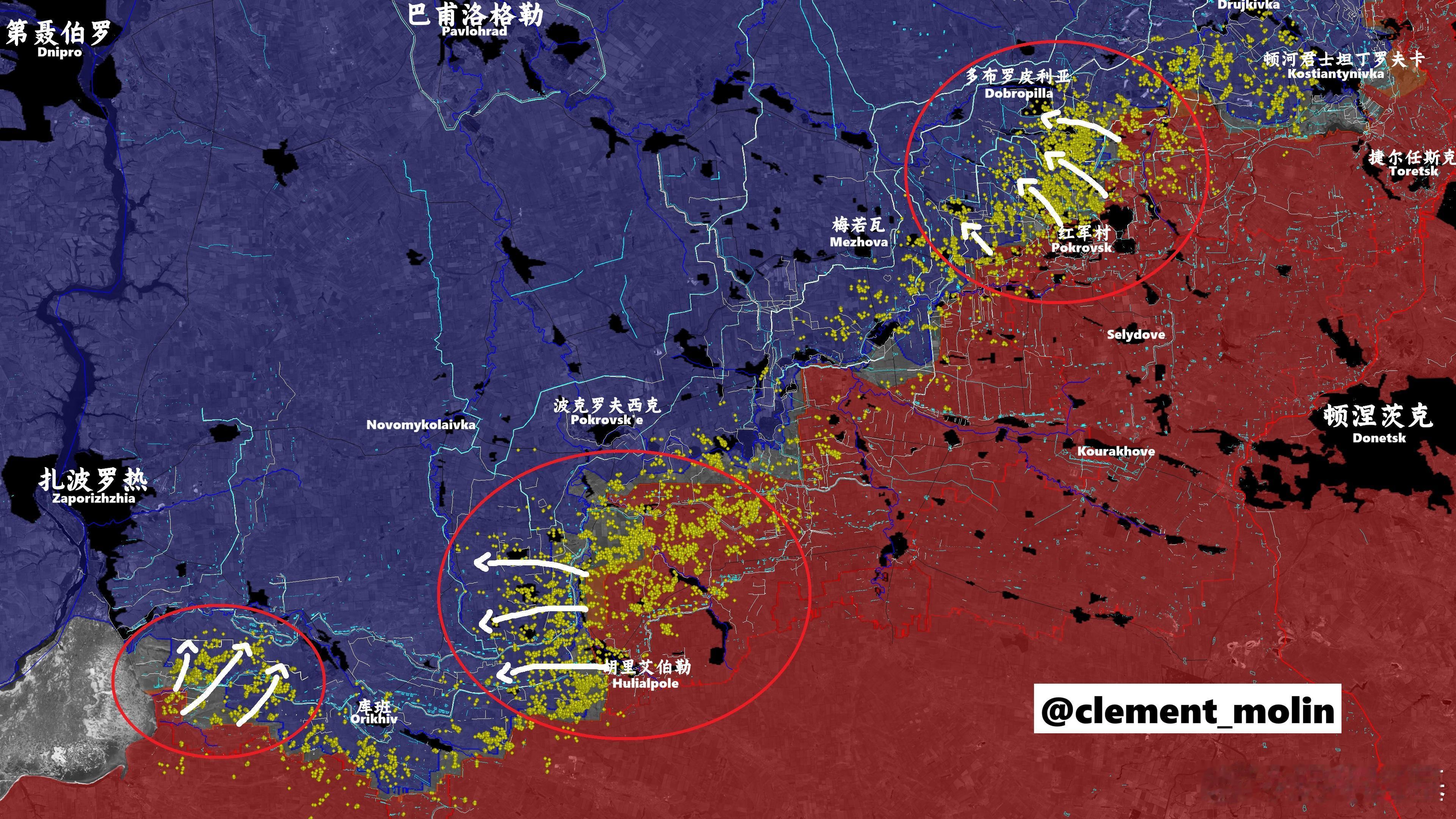 西方信源统计的一周内俄乌双方12000发炮弹落点来源：Clément Molin