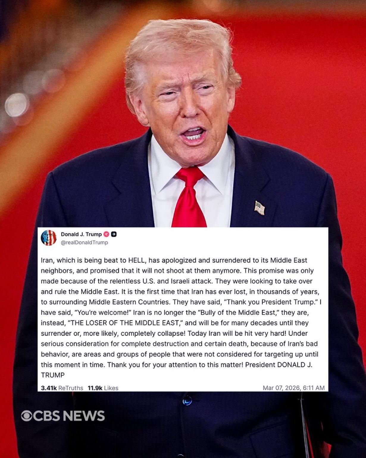 特朗普在社交媒体上表示，伊朗将于周六遭受“重创”。

他没有提供更多细节，只是说