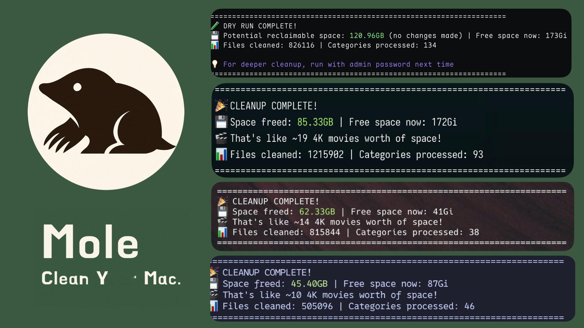 github.com/tw93/Mole一个Mac上的开源清理软件“🦡 像鼹鼠