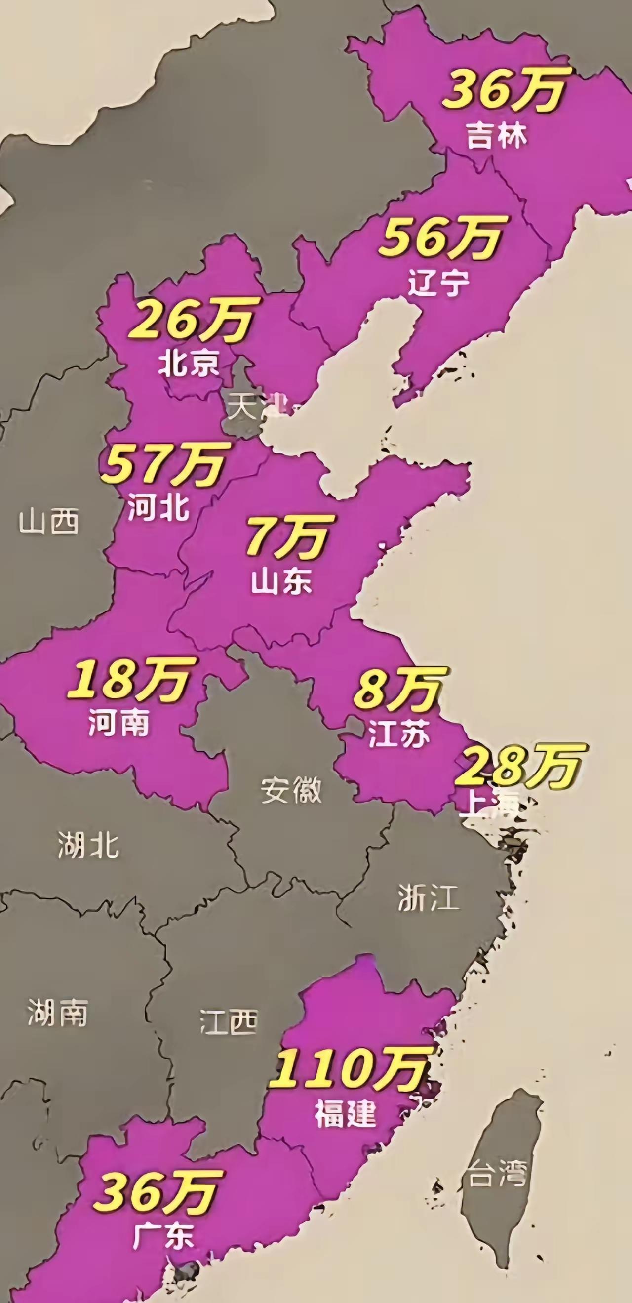 这张图显示的是改革开放以来移民美国的总数！让我好奇的是浙江为啥没上榜！那可是中国