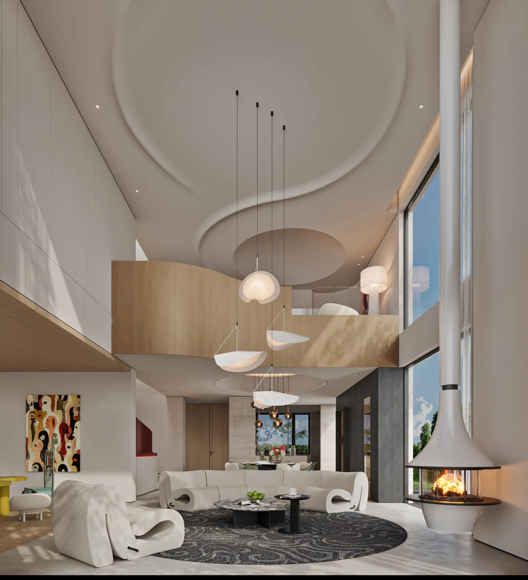 挑空客厅秒变亲子乐园！无电视设计这么香