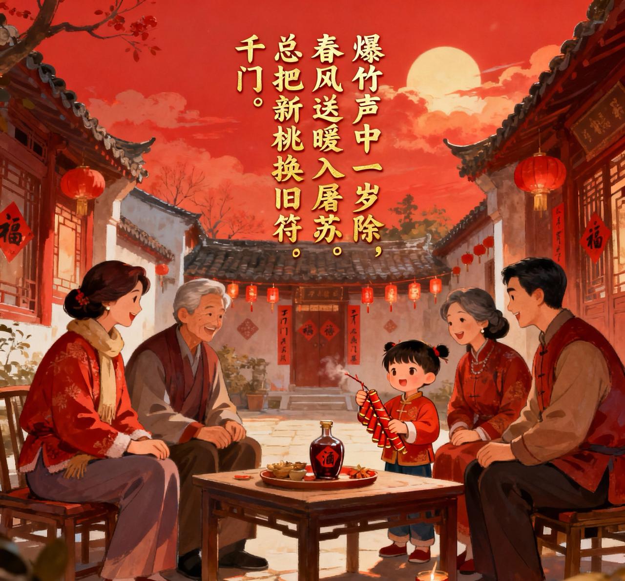 《甲辰元日》
(七律·平水韵六麻)
椒盘柏酒庆新嘉，
更始人间岁物华。
梅腮雪后