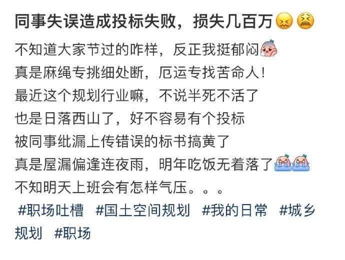 同事失误造成投标失败，损失几百万😖😫 ​​​