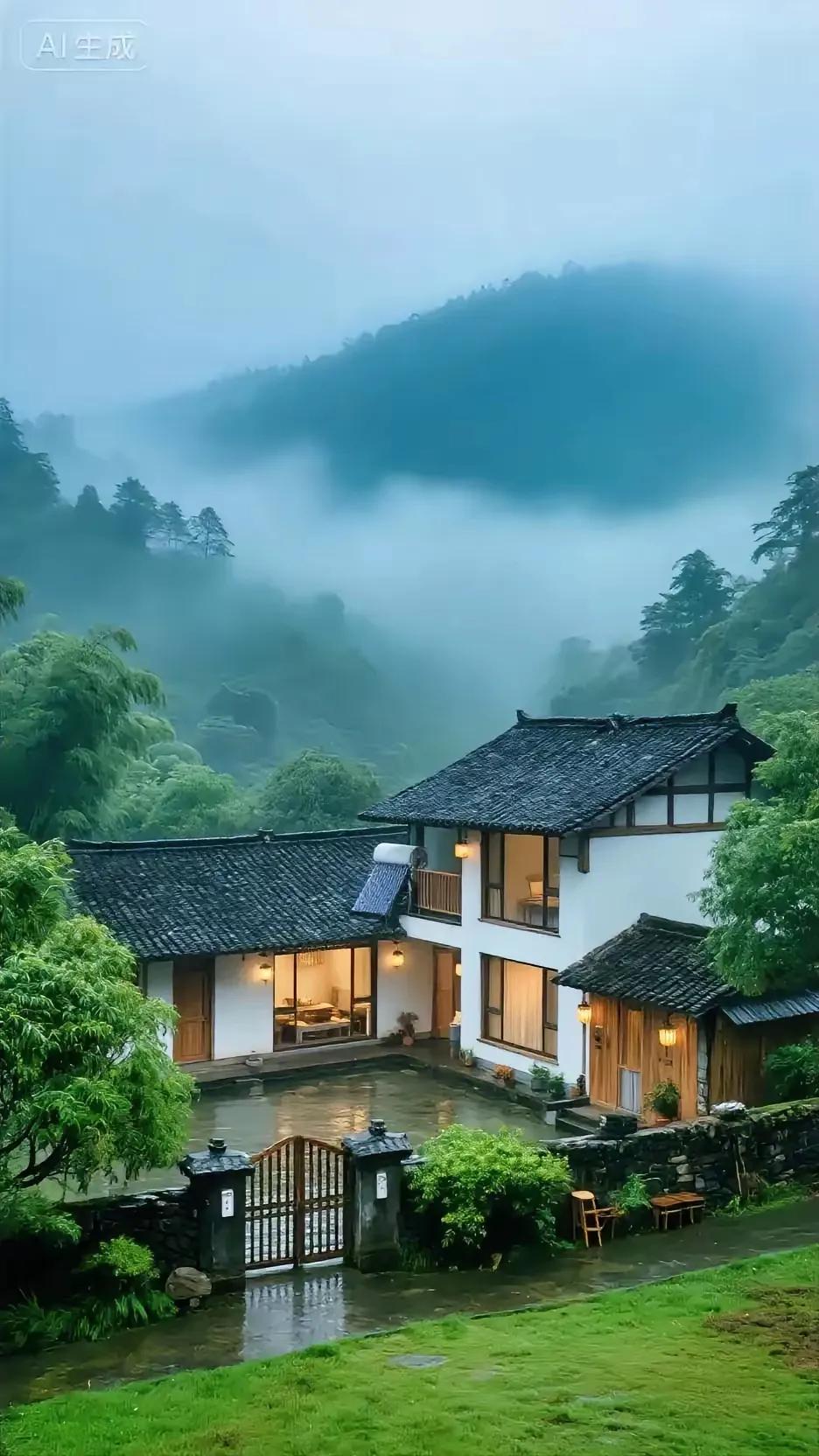 云越高山无踪迹，
雨来大地有响声。
横批：《无踪迹与有响声》