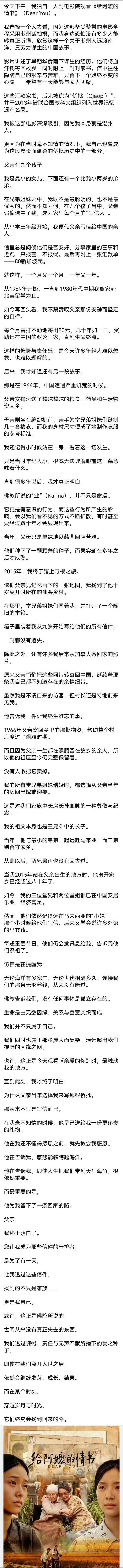 一位来自马来西亚的66岁女网友Margaret Soo，因电影《给阿嬷的情书》有