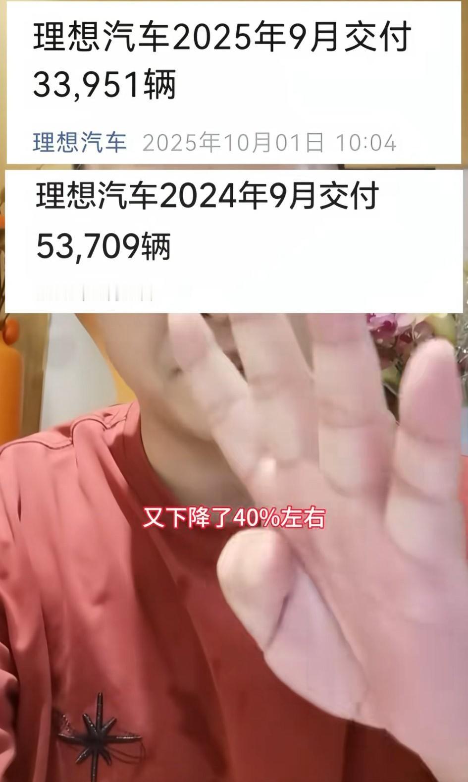 博主“汽车界老妖”说，理想汽车2025年9月交付33951辆，2024年9月交付
