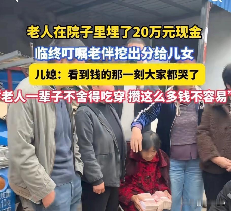 儿媳看到钱的那一刻哭了，老人一辈子不舍得花钱，不舍的吃穿，在院子里埋了20万现金