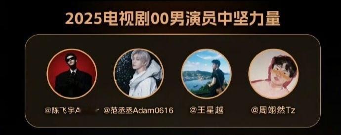 新浪评选的00男女演员中坚力量：00生🥜: 陈飞宇 范丞丞 王星越 周翊然00