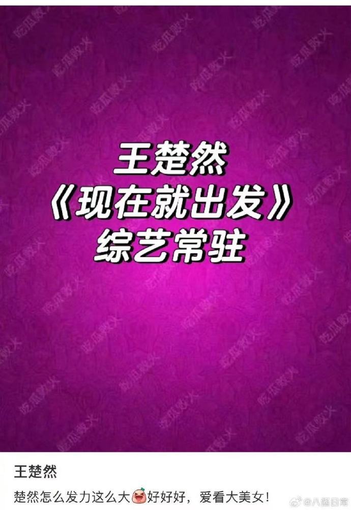 曝王楚然现在就出发代替金晨 曝王楚然常驻现在就出发，代替金晨！ 王楚然常驻现在就