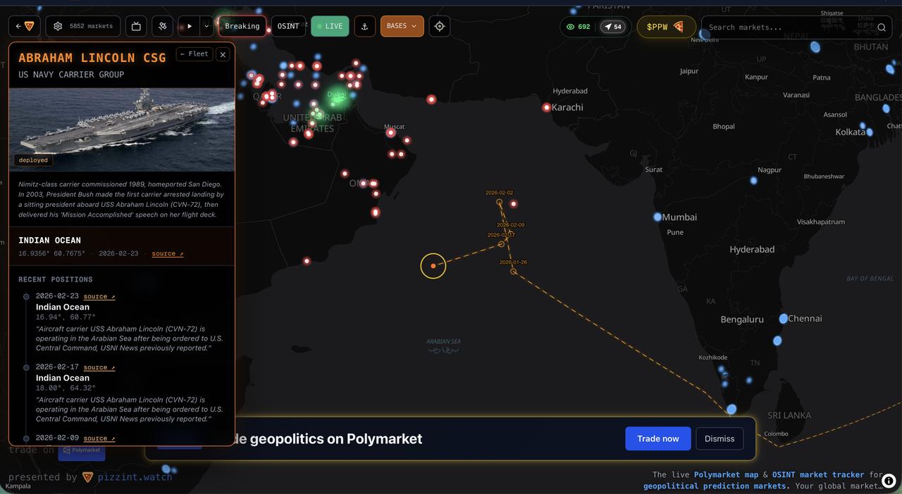 美国林肯号航母确实调转方向，远离战区了，看来伊朗确实发射了导弹。