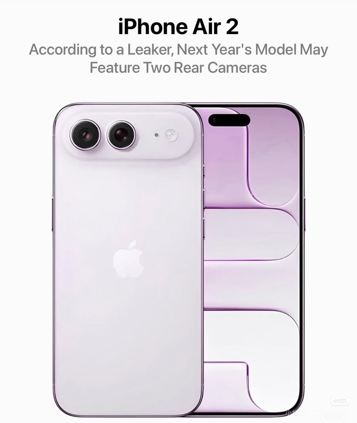 iPhoneAir2补齐三大短板!
1.影像4800w单摄变4800w双摄!
2