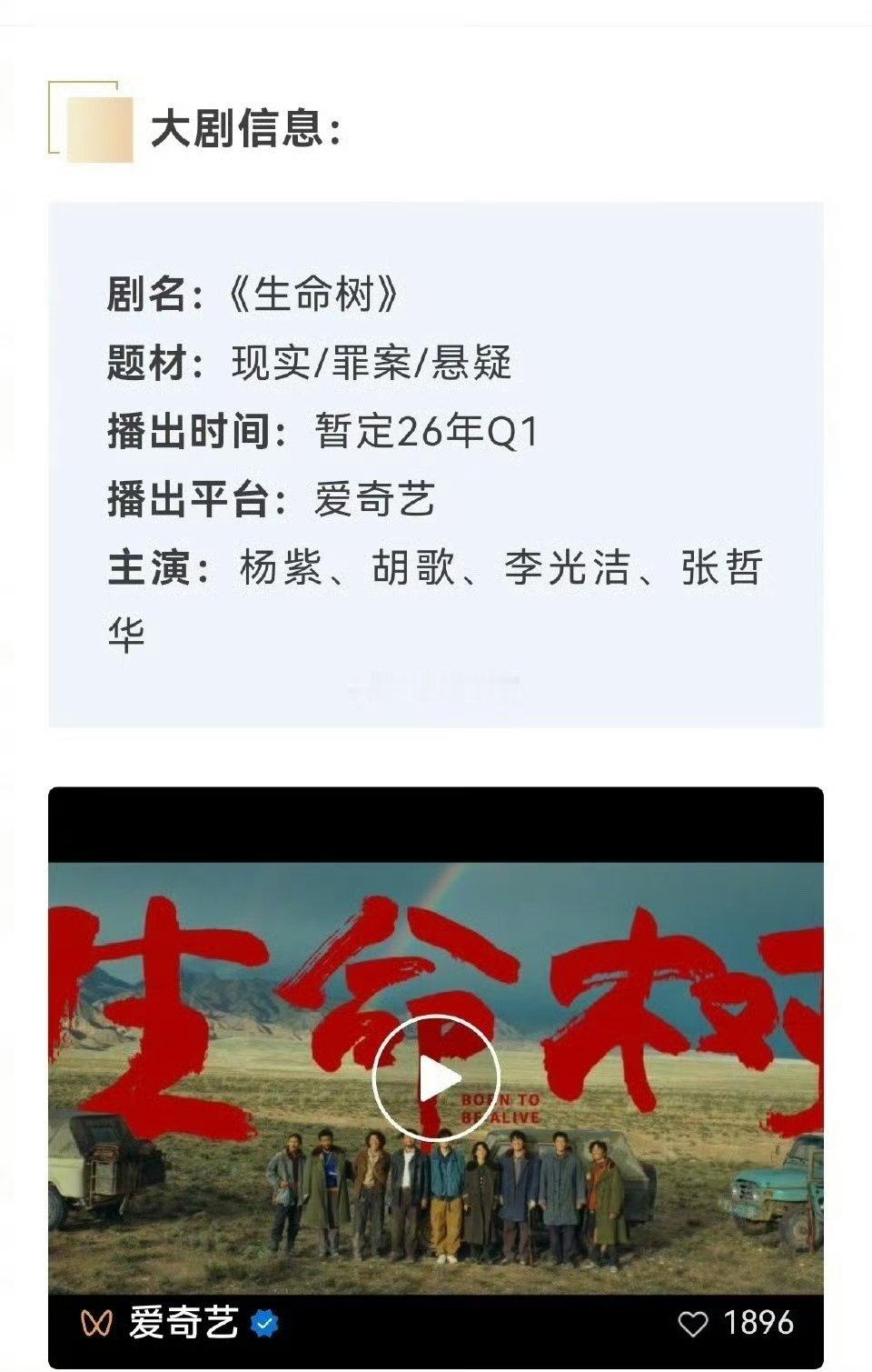 杨紫胡歌生命树播前招商