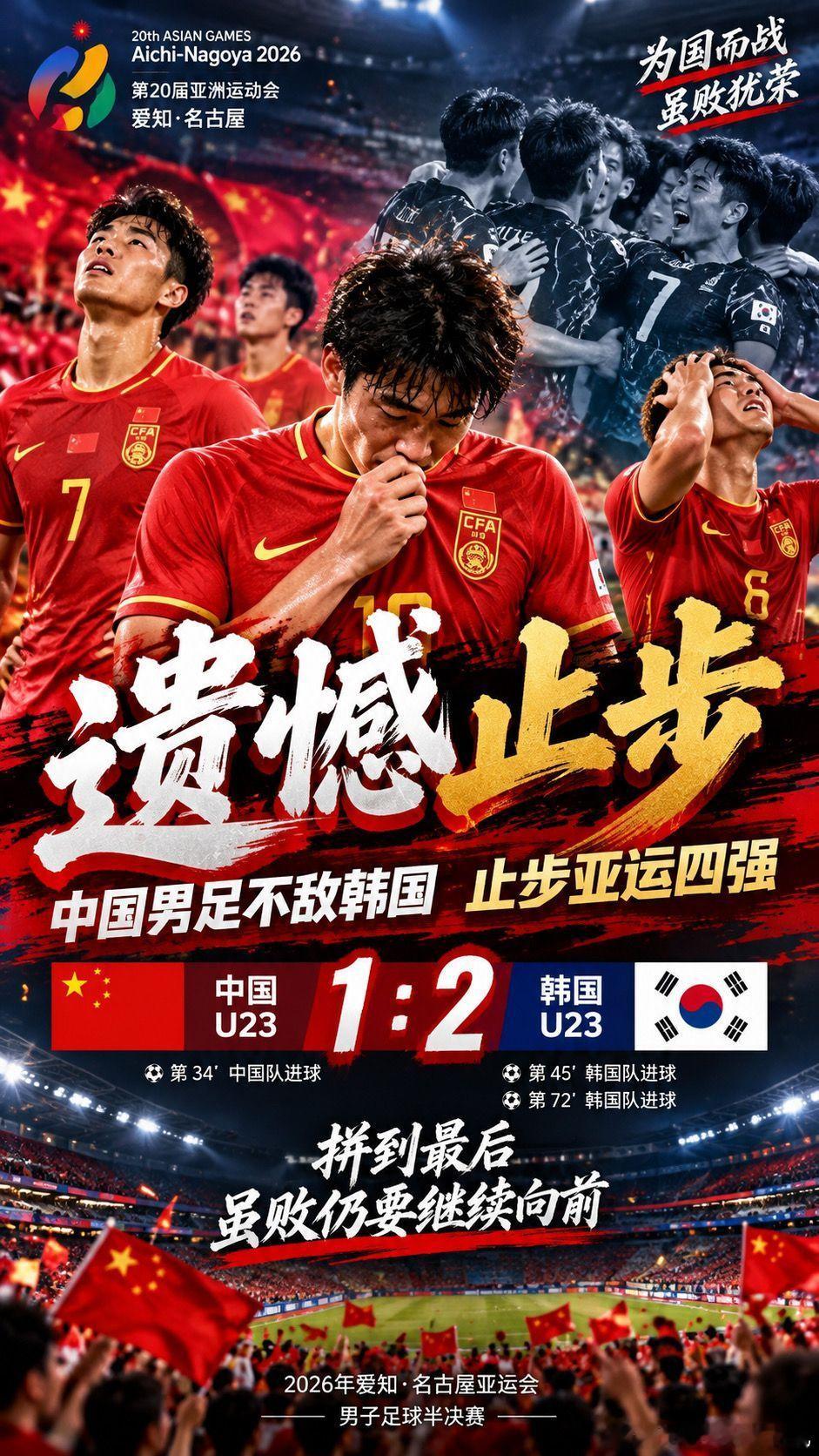 中国U23男足1比2韩国U23中国U23男足无缘亚运决赛惜败！这场比赛站着输的，