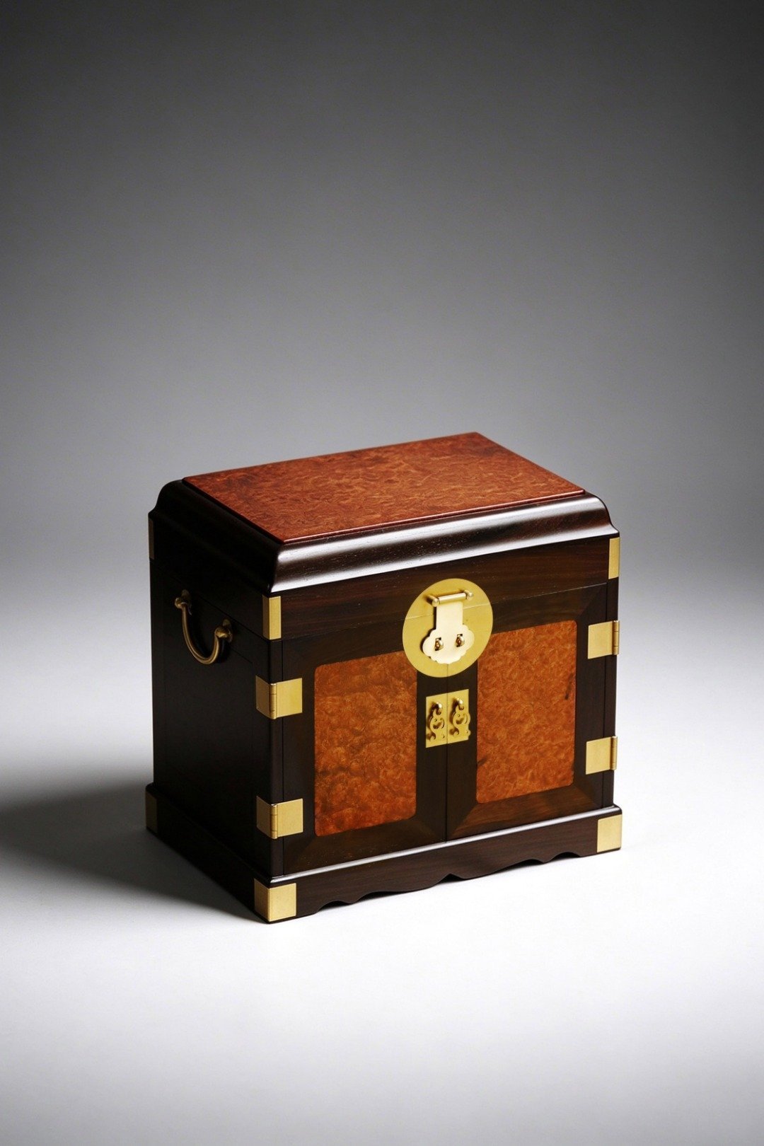 大红酸枝x瘿木 | 官皮箱酸枝老料制器，榫卯结构，器型考究，瘿木撞色，木色典雅，