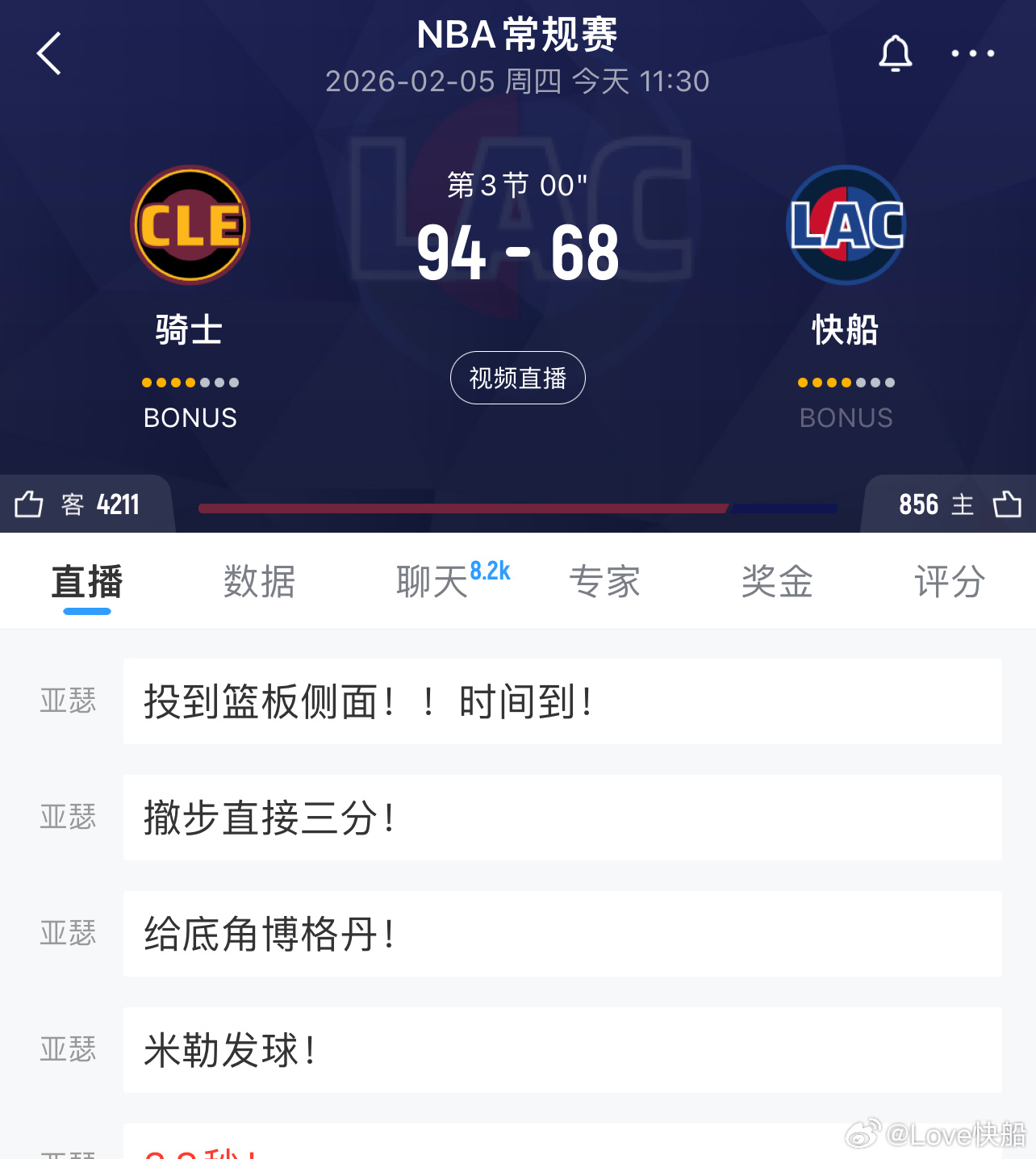 三节结束，快船68比94落后！！ 