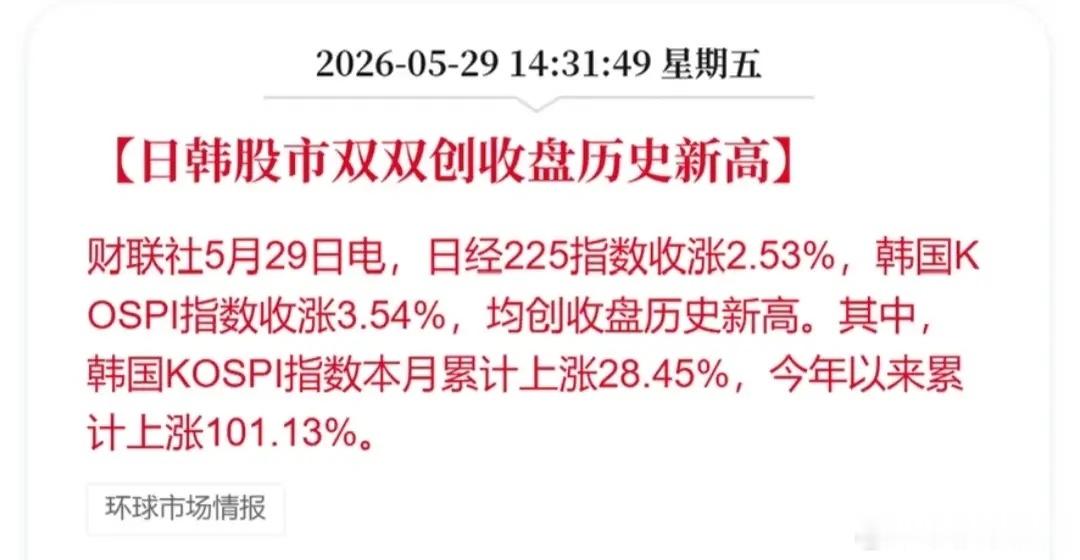 请把我们当日本人整!5月29日外围全在创新高：道指破51000、日韩股市双双历史