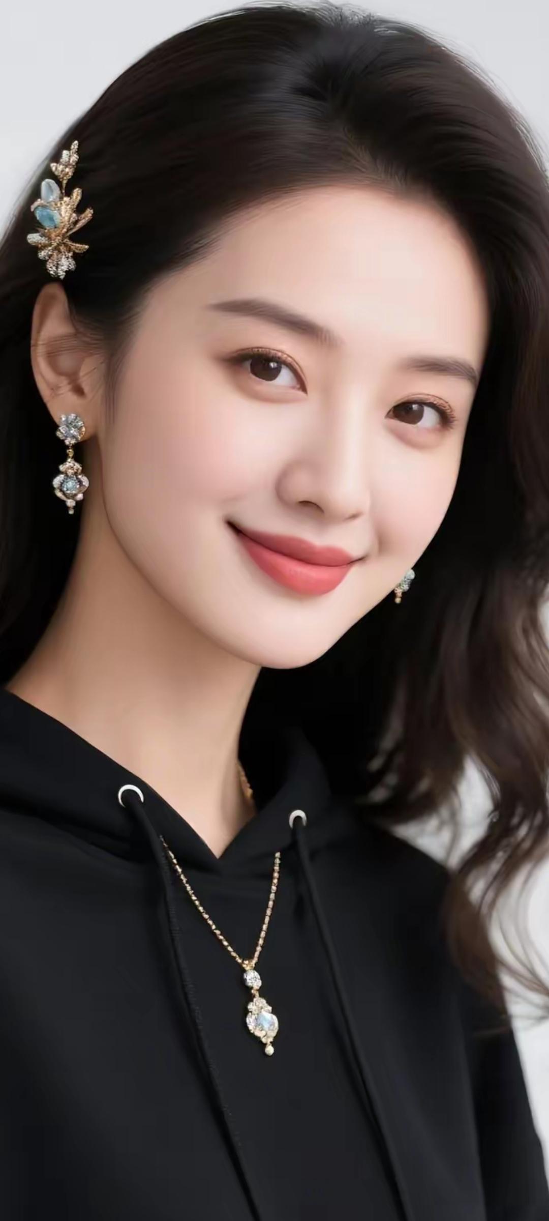 优雅黑衣配饰，闪耀耳环与项链，尽显时尚魅力！💎✨