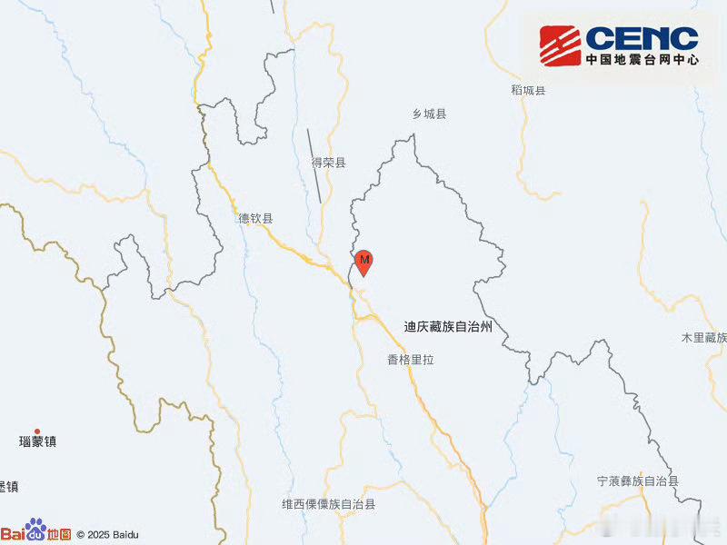 地震快讯中国地震台网正式测定：01月31日15时31分在云南迪庆州香格里拉市（北