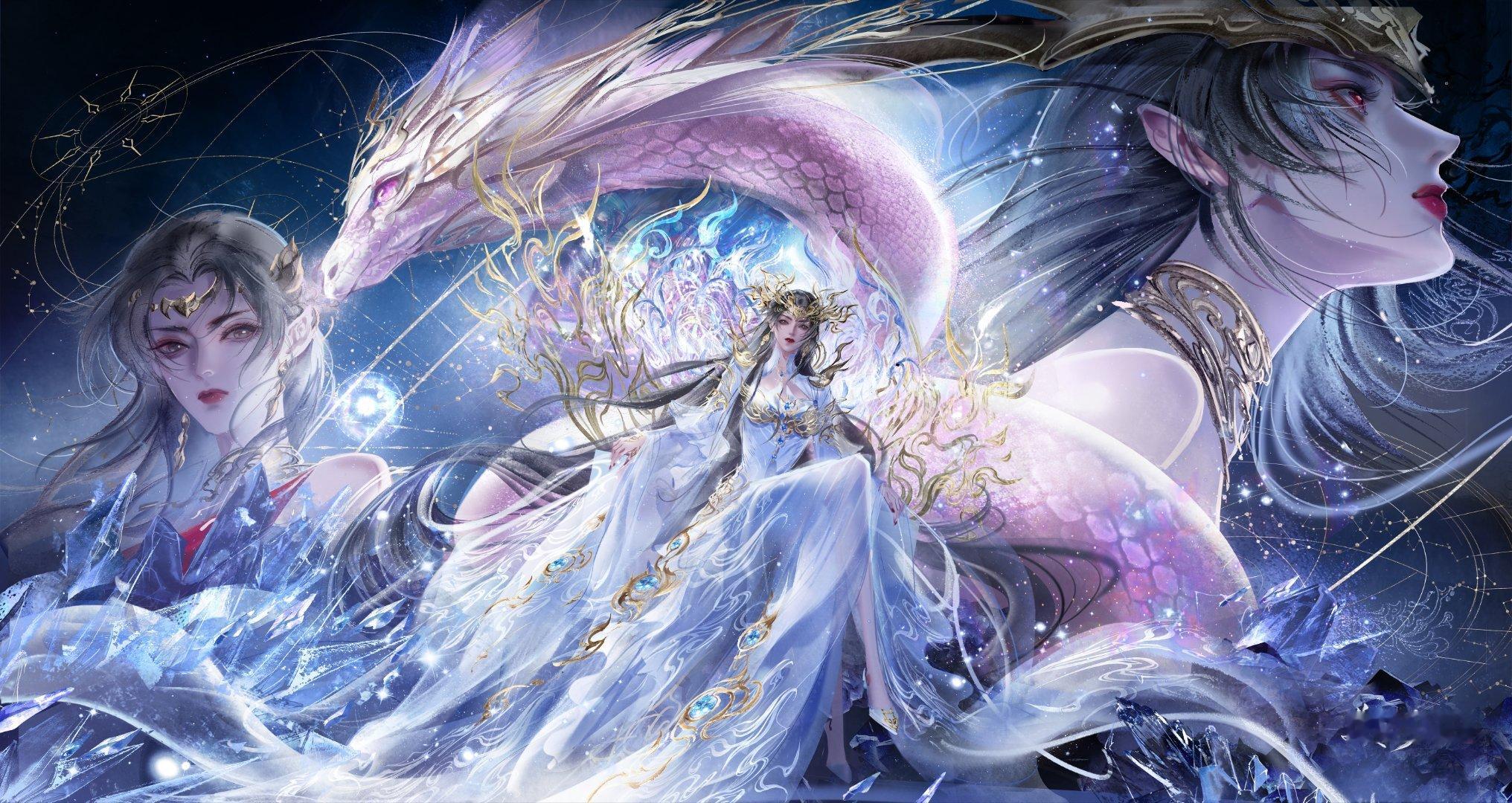银龙巡夜踏星澜，凤冕临风御广寒。三面仙姿凝冷艳，一身威压震尘寰。斗破苍穹 | 美