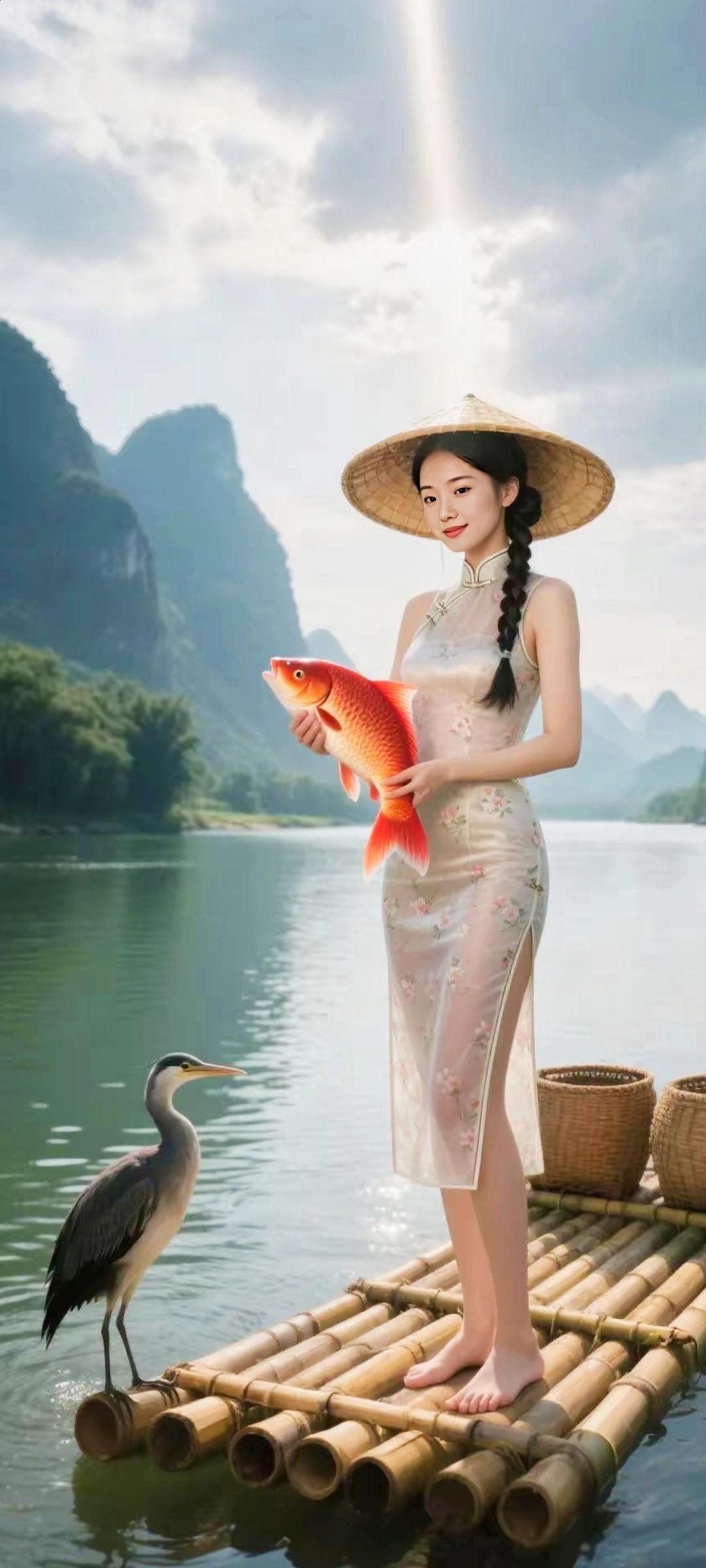 渔舟唱晚，渔歌入耳。