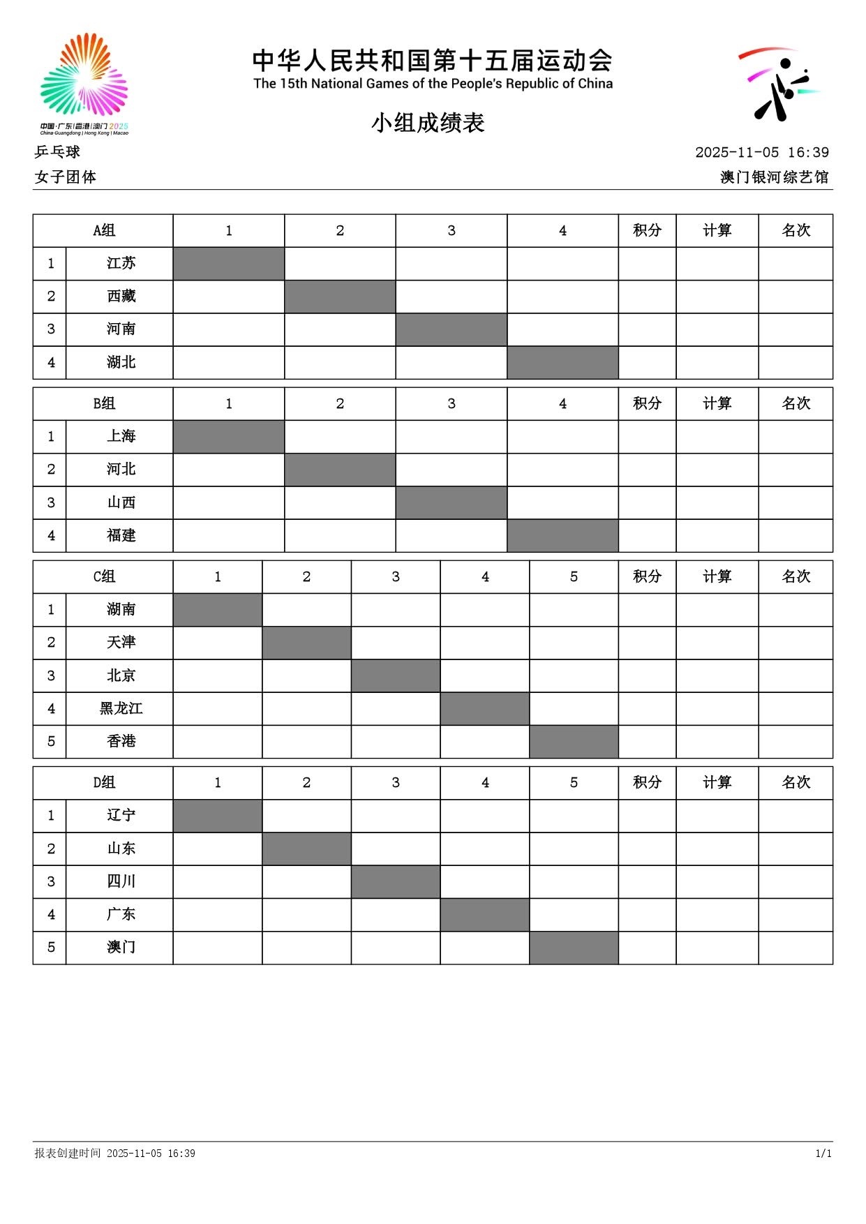 全运会 成人组签表图 ​​​