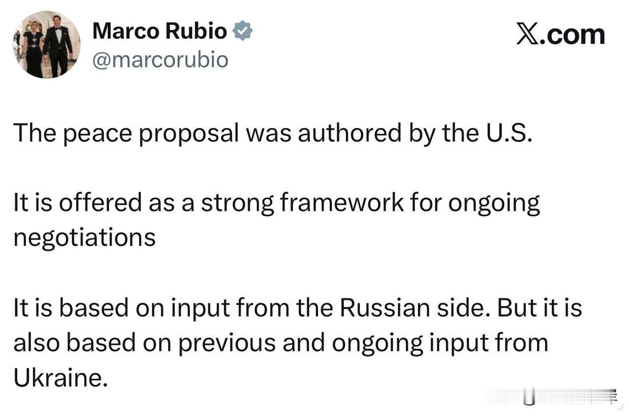 Marco Rubio：和平提案由美国起草，

旨在为正在进行的谈判提供坚实框架