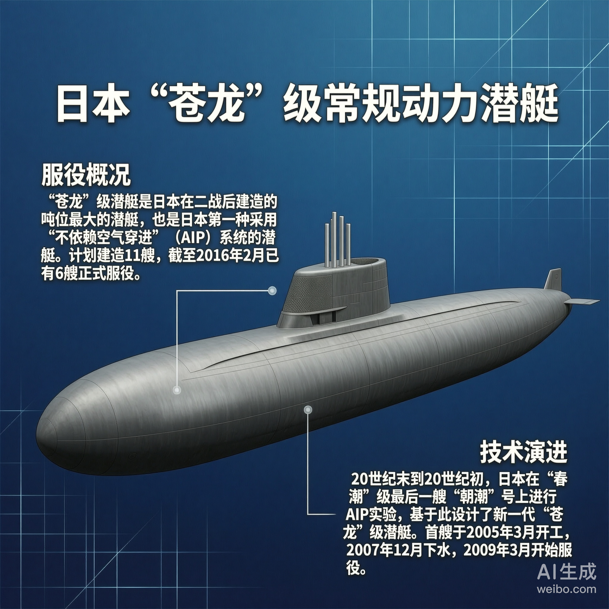 军事ai新视野 日本“苍龙”级潜艇“苍龙”级潜艇是日本在21世纪初期设计建造的常