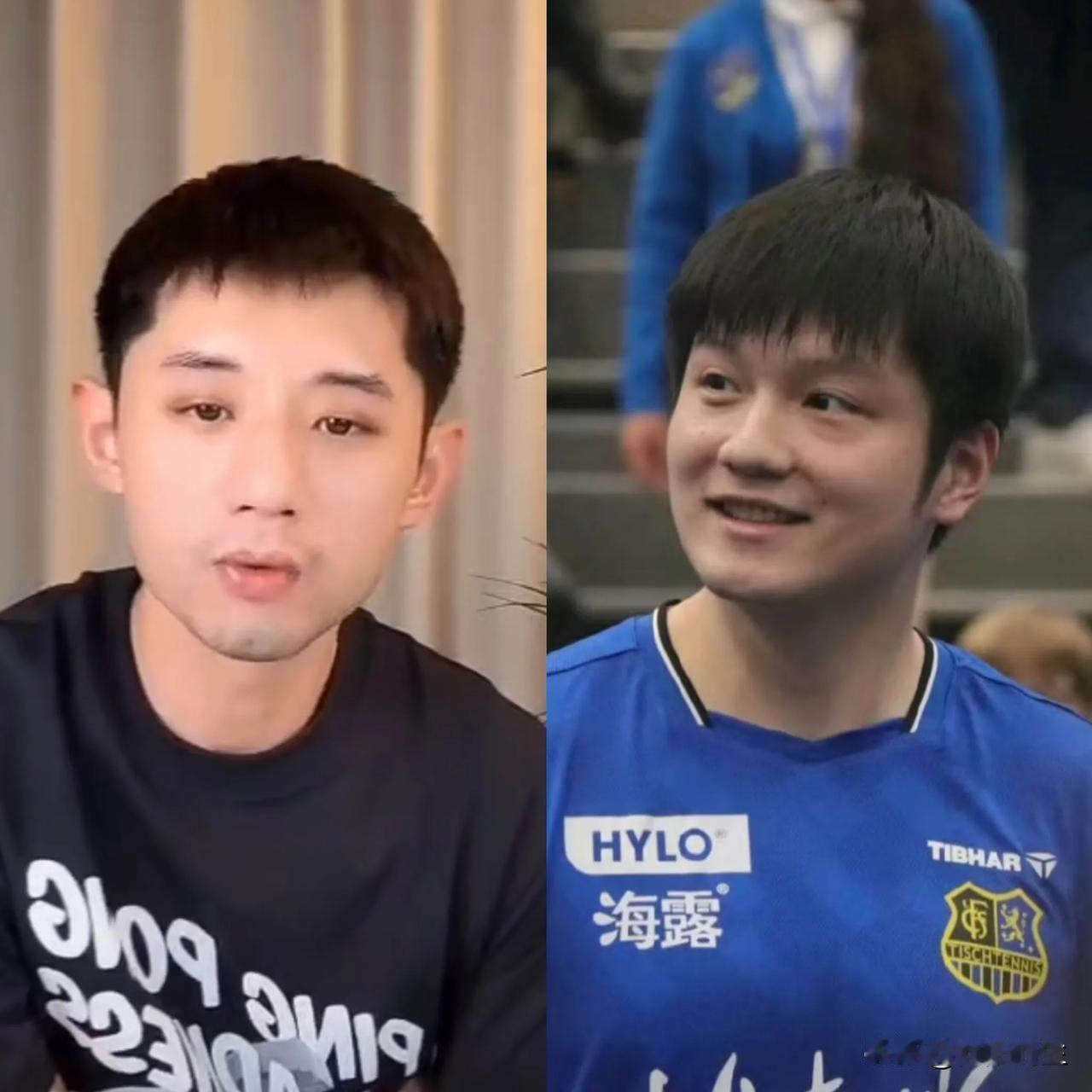 简短一句话，
却意外暴露张继科的高情商。
张继科在直播时被问到，他和樊振东谁更强