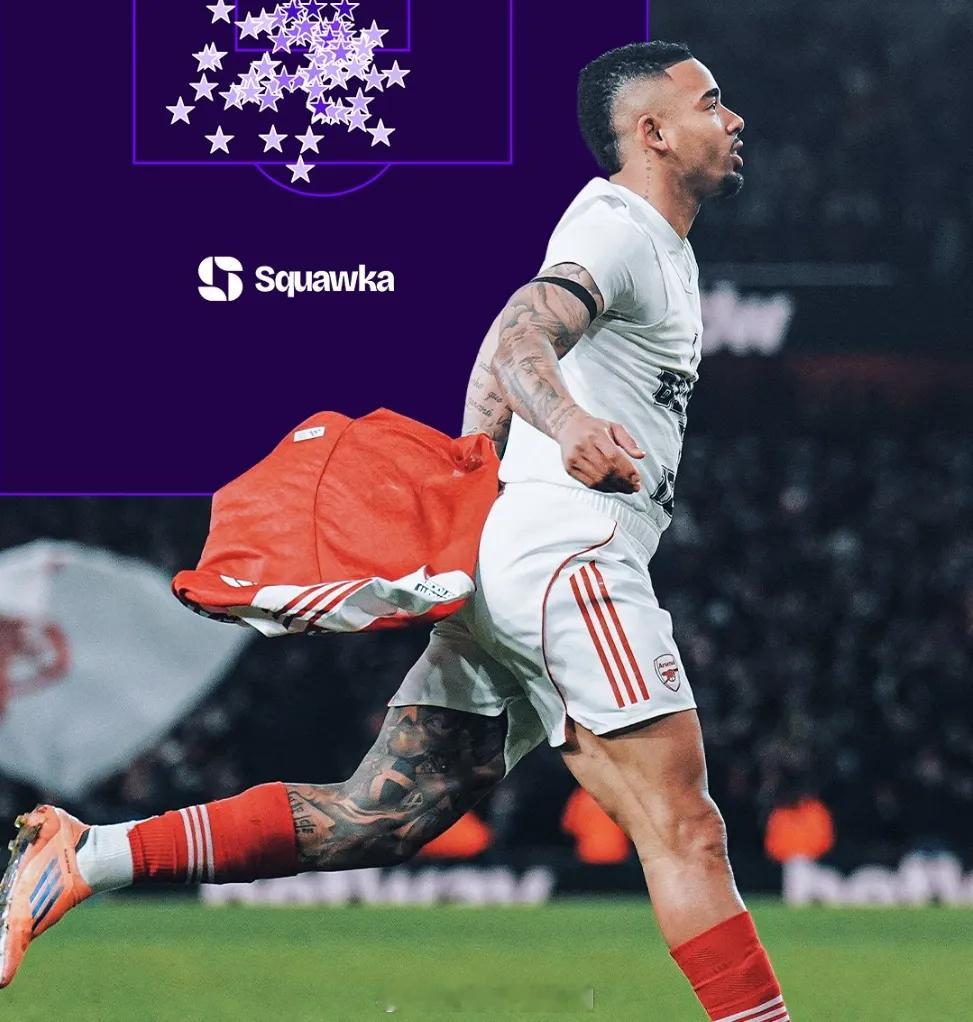 阿森纳 Squawka统计，对维拉一战的进球是热苏斯在大禁区外打进的首粒英超进球