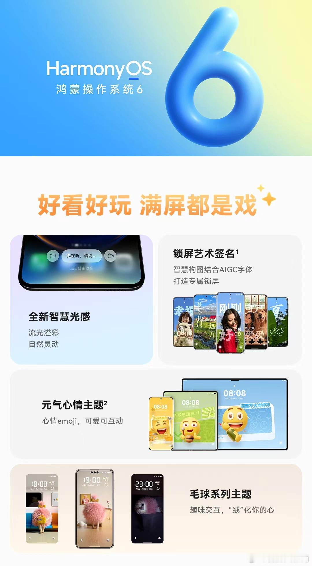 华为[超话]   重磅更新！HarmonyOS6 核心升级一图看尽！鸿蒙越用越香