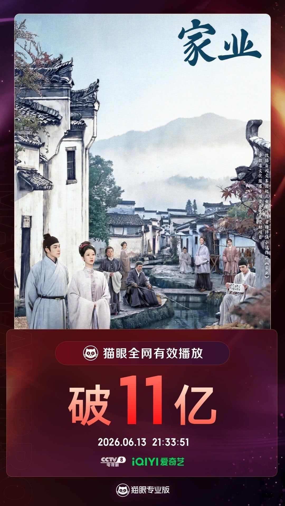 恭喜杨紫家业猫眼有效播放破11亿恭喜杨紫家业猫眼有效播放破11亿 