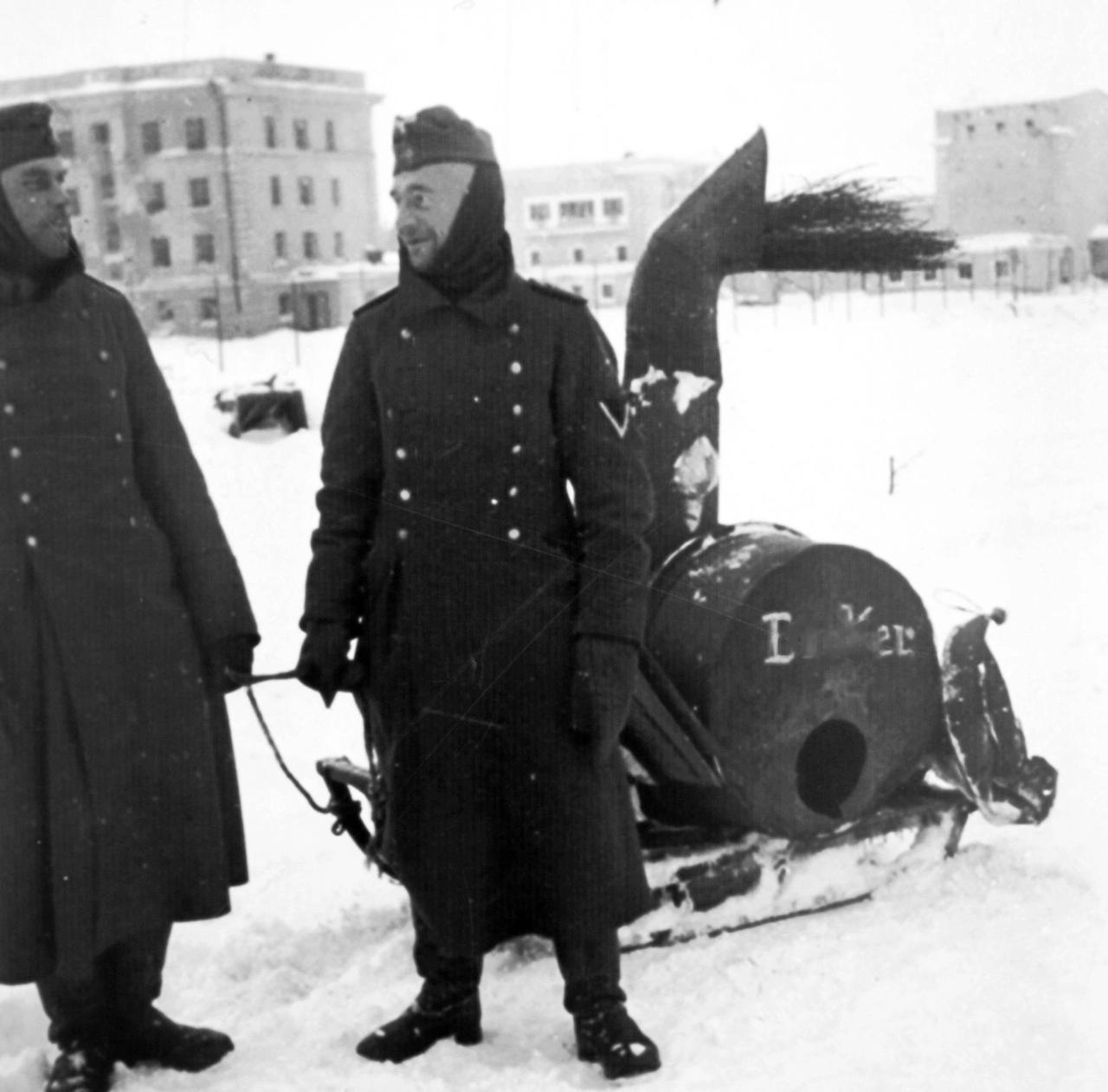 下雪了你去找炉子——1941 年冬天，东线，彼得霍夫。2名德军士兵在冰天雪地里交