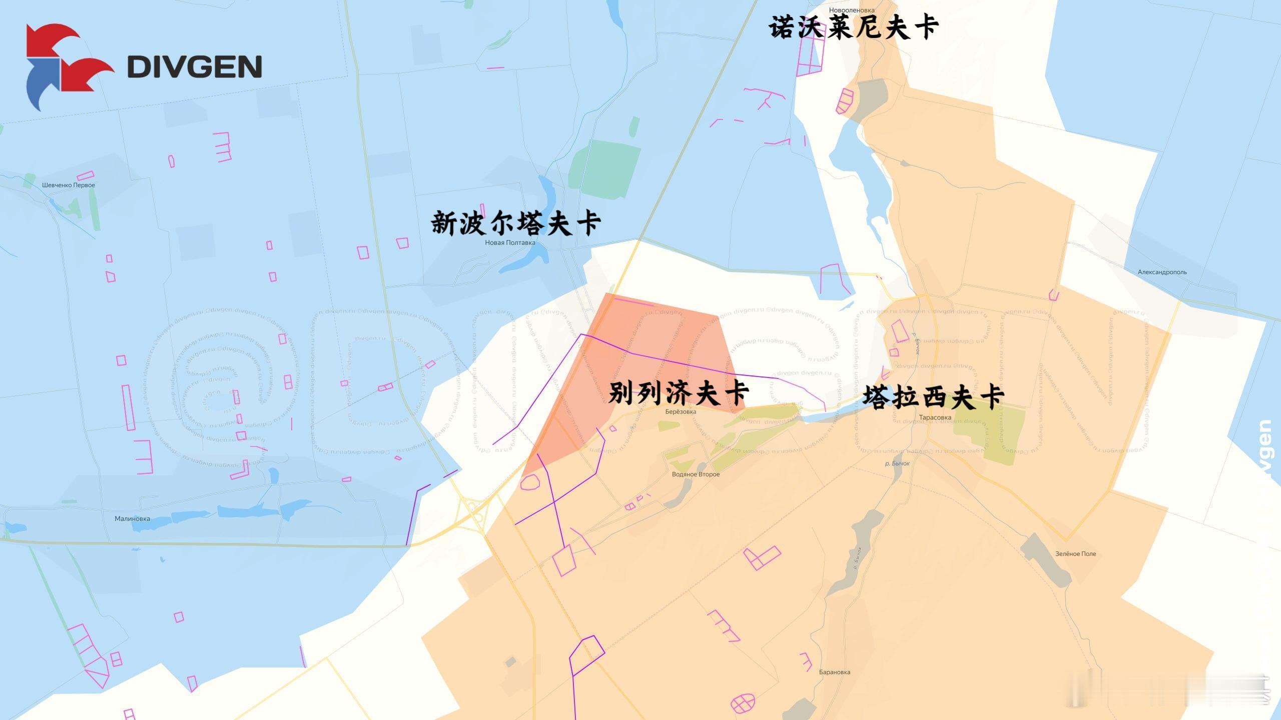 奥切列季涅以北，俄军进入T0504以西的新波尔塔夫卡村来源：DIVGEN 🚩 