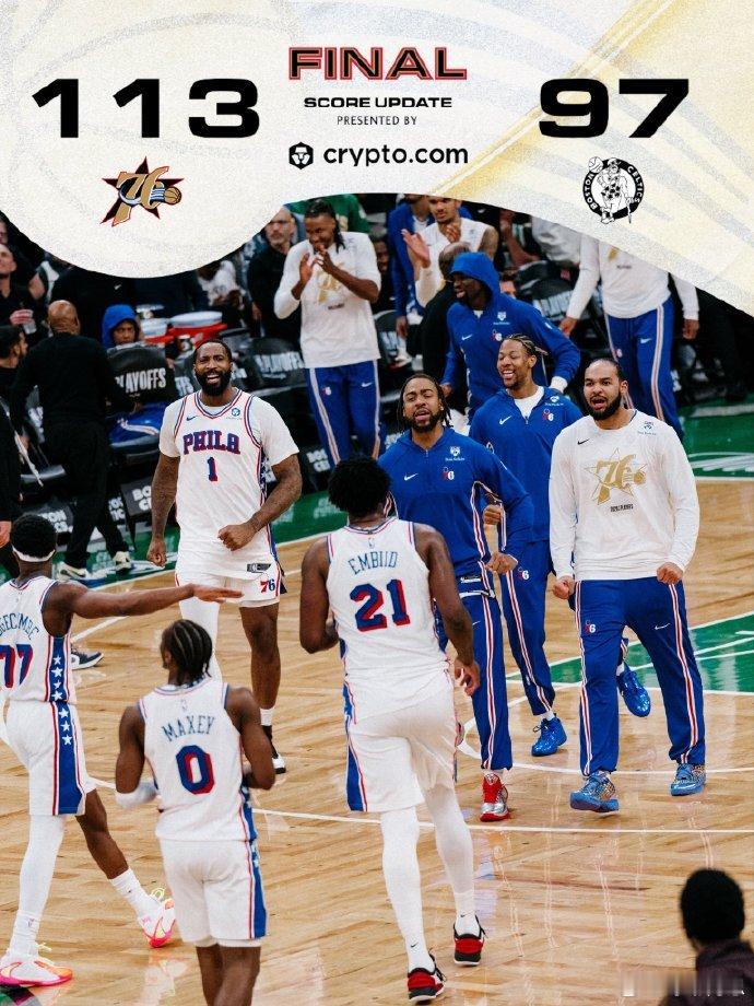 末节净胜17分逆改战局，在季后赛首轮G5客场力克凯尔特人，将系列赛大比分扳成2-