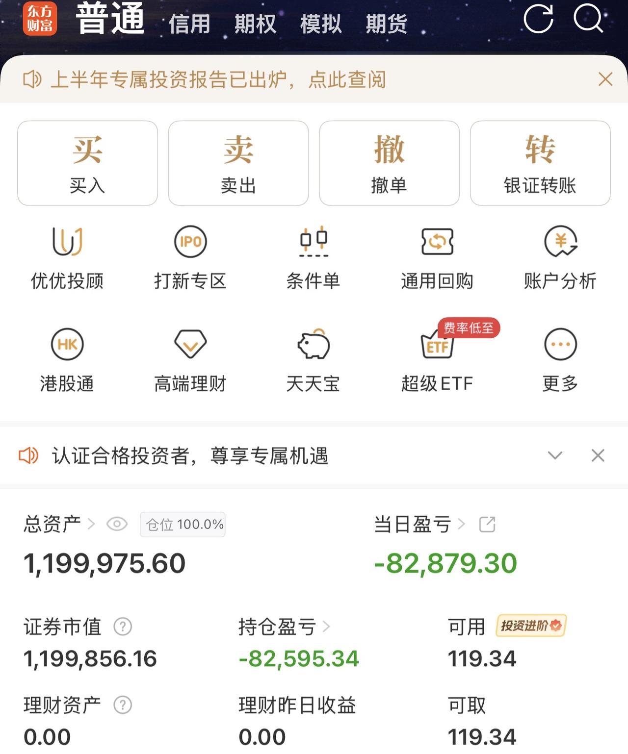 今天彻底歇菜了，亏了八万多，创了单日历史亏损记录。

今天明知道科技股会大跌，却