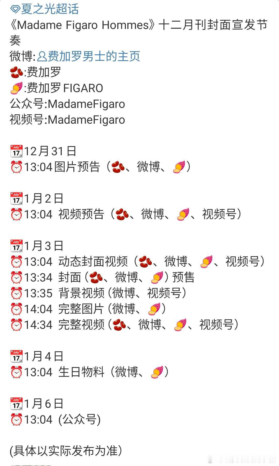 夏之光费加罗男士杂志宣发节奏，闭年刊而且还是生日刊，待遇拉满