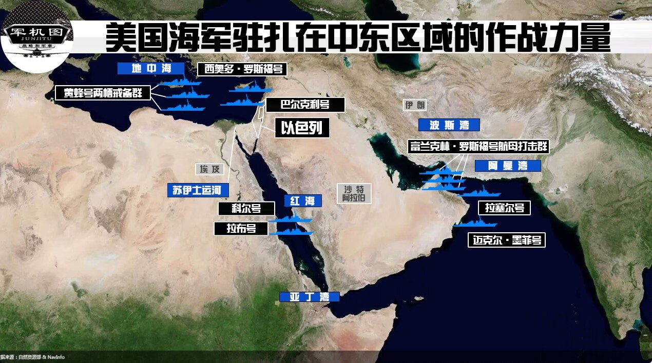 美国海军驻扎在中东的作战力量部署图最新，8月8日 ​​​