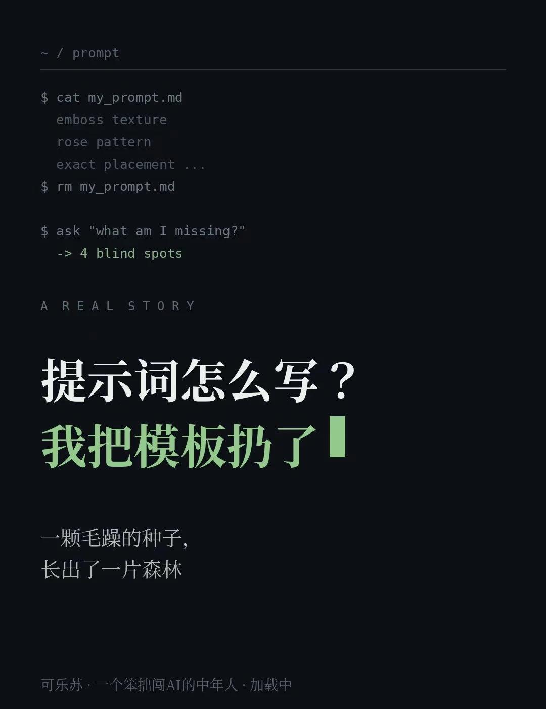 提示词怎么写？我把模板扔了
刚刚学做App那阵子，我疯狂找各种模版：爆款提示词、