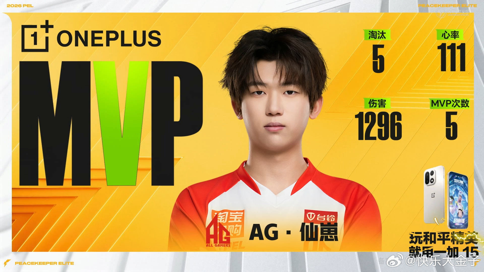仙崽单局MVPAG周决吃鸡 仙崽MVP，6次击倒5个淘汰。AG和平精英