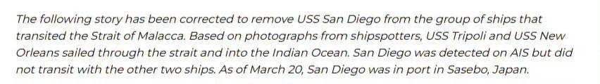 赶往中东地区“的黎波里”号两栖戒备群组成出现了变化，之前编队中的船坞运输舰“圣迭