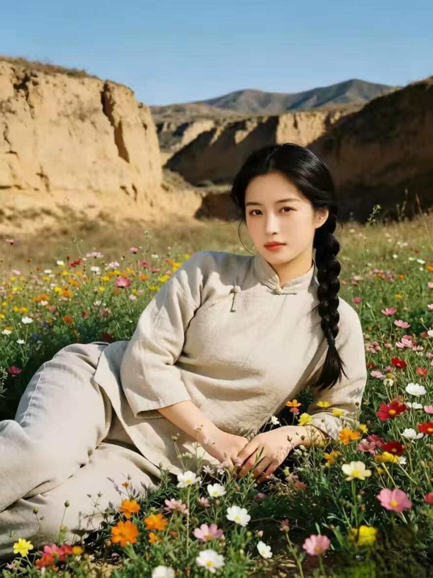 蟾宫曲·花中闲卧
晴光慵卧芳茵，
素袂临风，漫踏花津。
软风拂鬓，幽香轻绕，
春