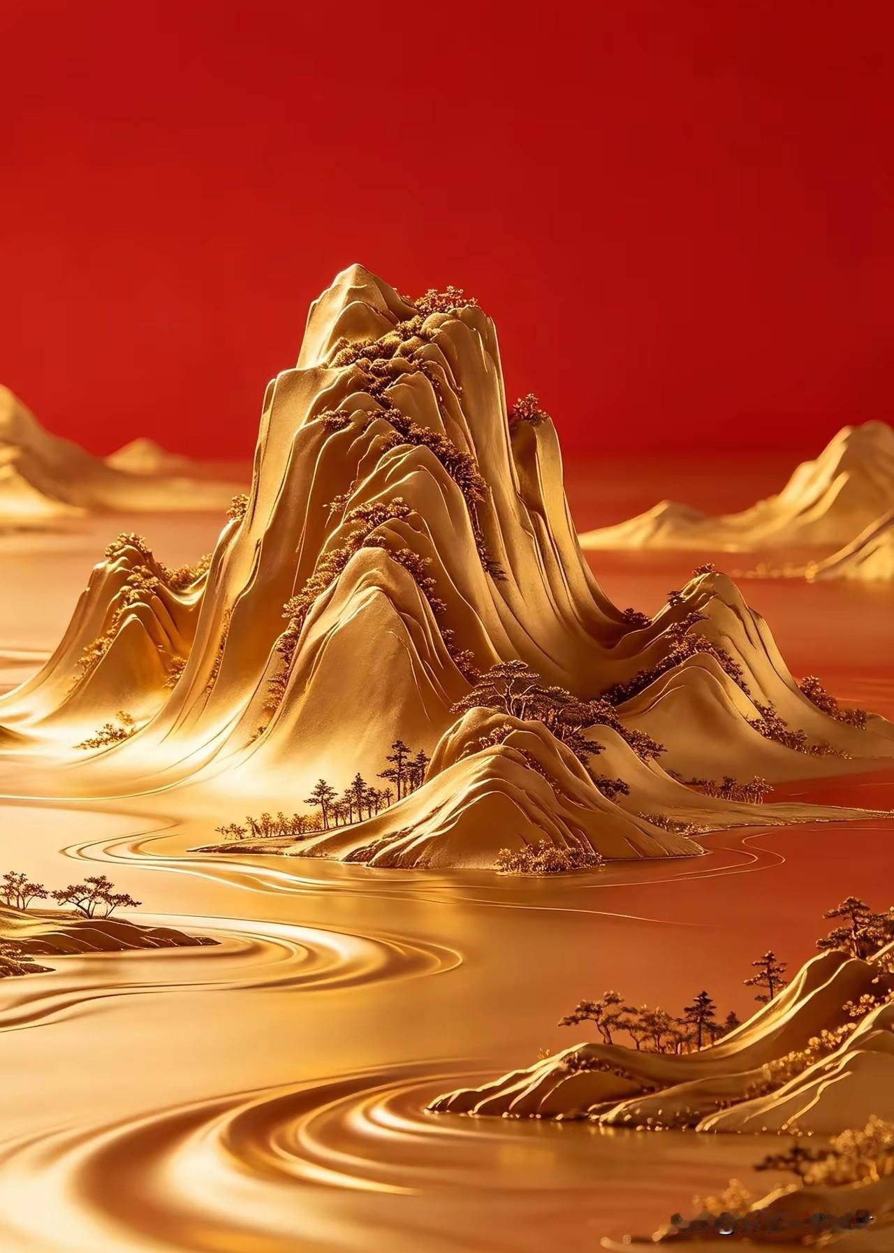 金峰叠翠藏鸿福，
曲水环山聚大财。